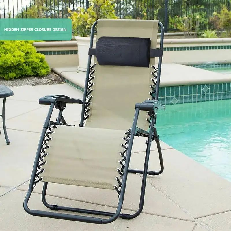 Adjustable Pool Lounge Chair Pillow with Strap – Breathable Teslin Headrest Cushion for Outdoor Relaxation