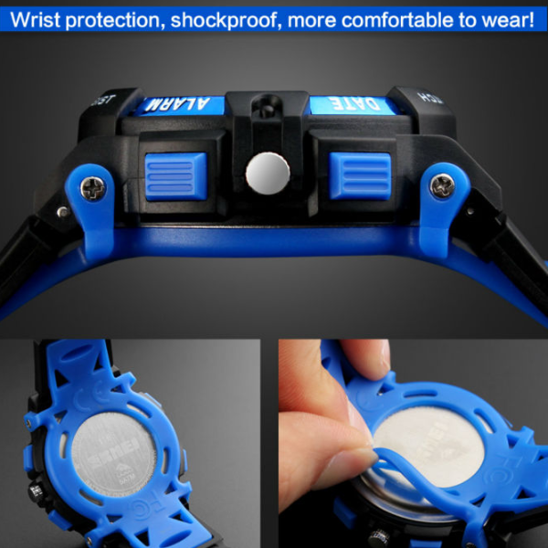 Dual Time Display Sports Kids Watch Waterproof Chrono Alarm Wristwatch for Boys and Girls