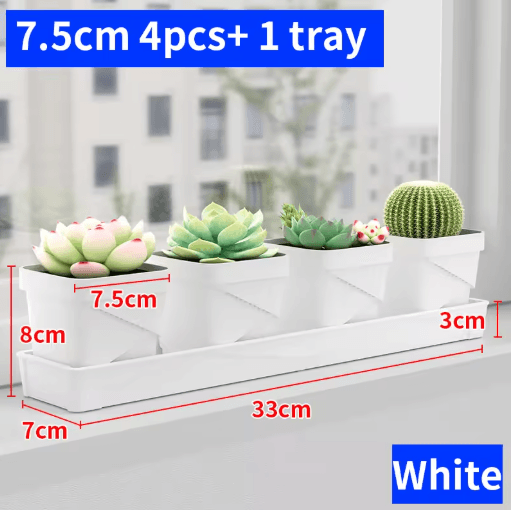 Square Ventilated Plastic Flower Pot Succulent Planter with Thick Drainage Tray