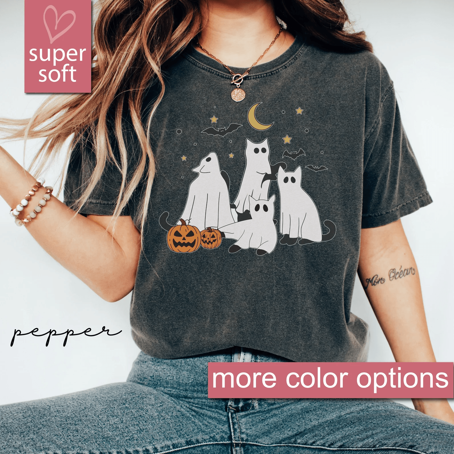 Black Cat Ghost Shirt | Cute Comfort Colors Halloween Tee