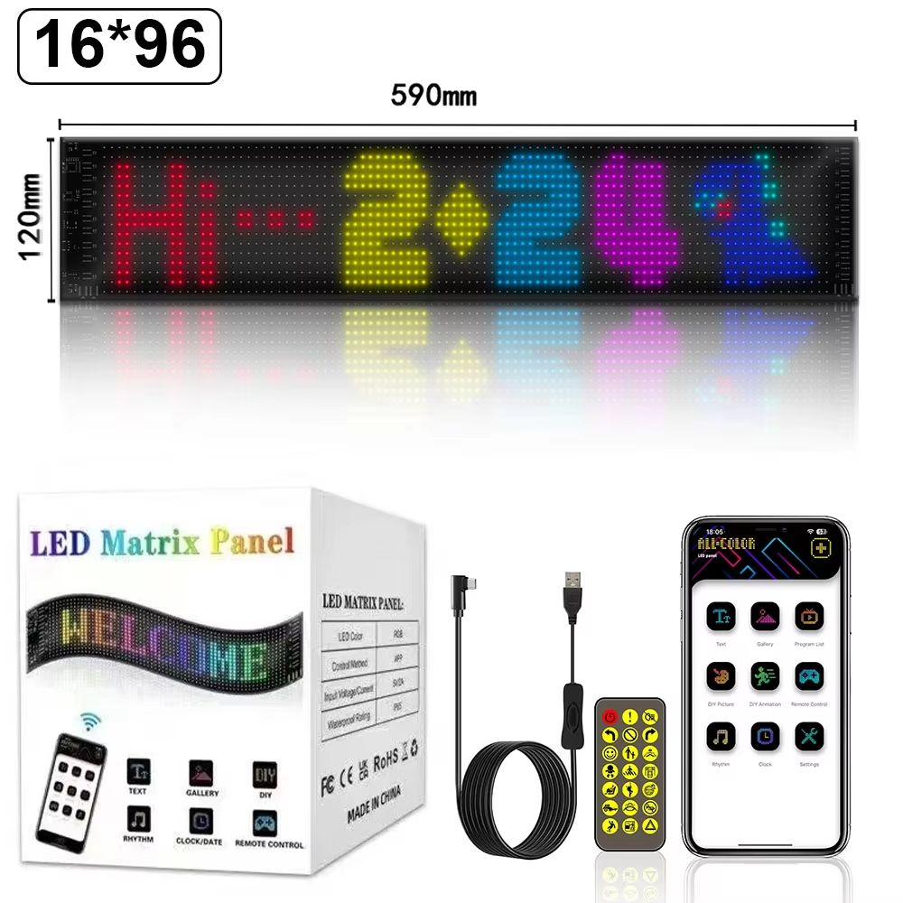 Bluetooth App Controlled RGB LED Matrix Car Display Custom Scrolling Message Panel