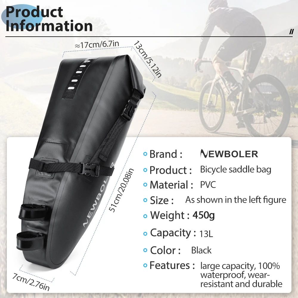 NEWBOLER 13L waterproof bike saddle bag Large Capacity Foldable Tail Luggage Pack