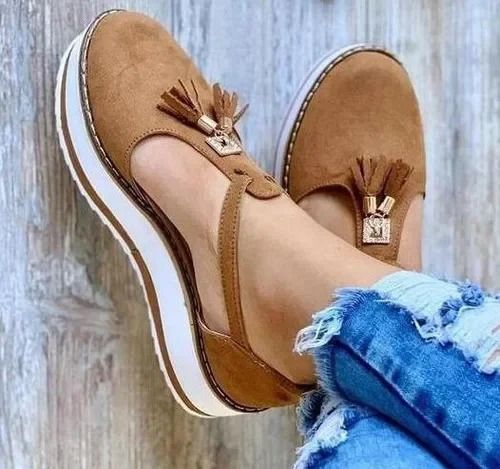 Womens Tassel Buckle Platform Sandals Flat Casual Adjustable Strap