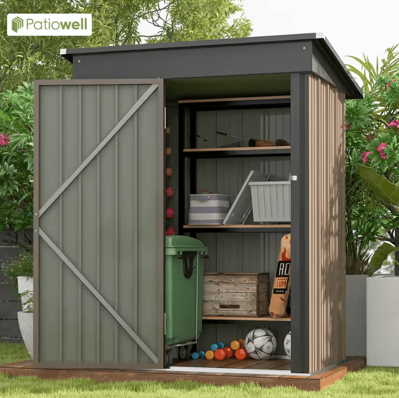 Patiowell 5 by 3 FT Outdoor Storage Shed – Metal Garden Tool Shed with Sloping Roof and Lockable Door
