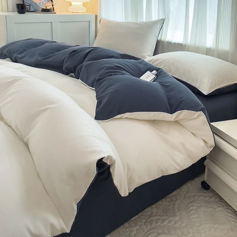 Solid Color 4-Piece Brushed Fabric Bedding Set with Duvet Cover, Bed Sheet, and Pillowcases