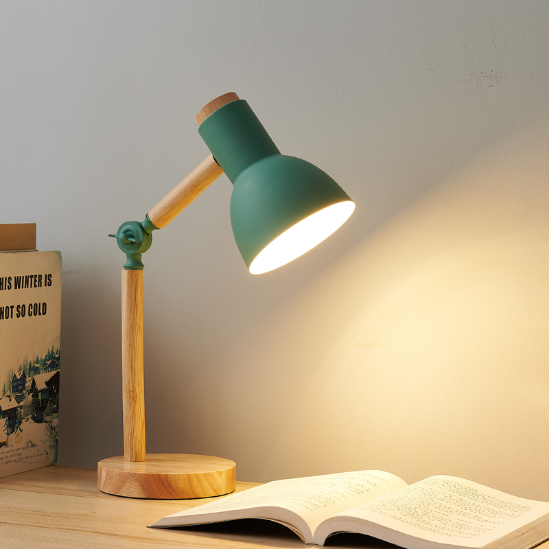 Creative Nordic Table Lamp, Wooden Art LED Turn-Head Bedside Desk Light for Eye Protection Reading in Bedroom & Study