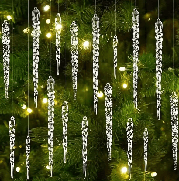 Crystal Clear Icicle Ornaments Set for Elegant Christmas Tree Decor