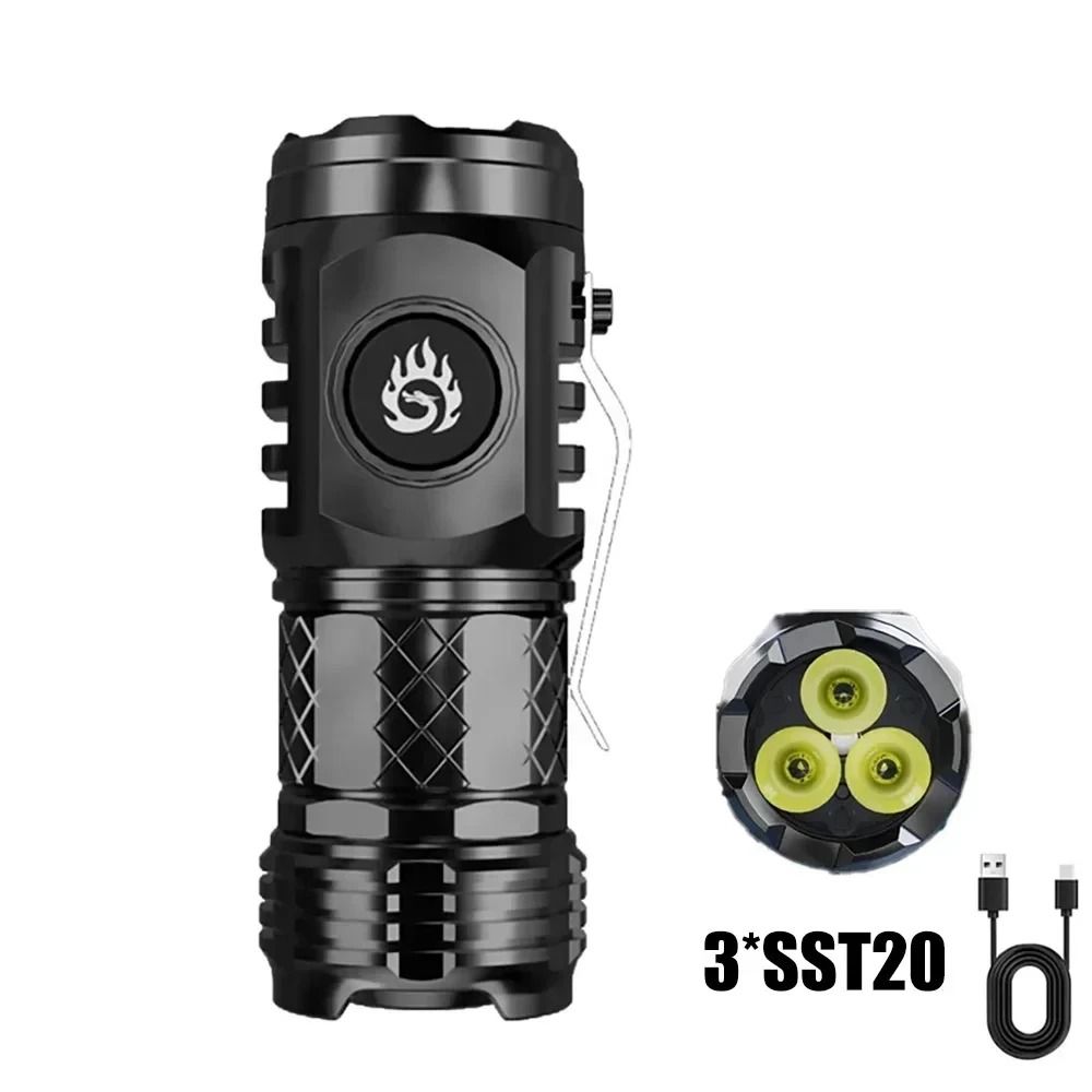 Mini LED Flashlight with Pen Clip and Magnetic Base USB Rechargeable