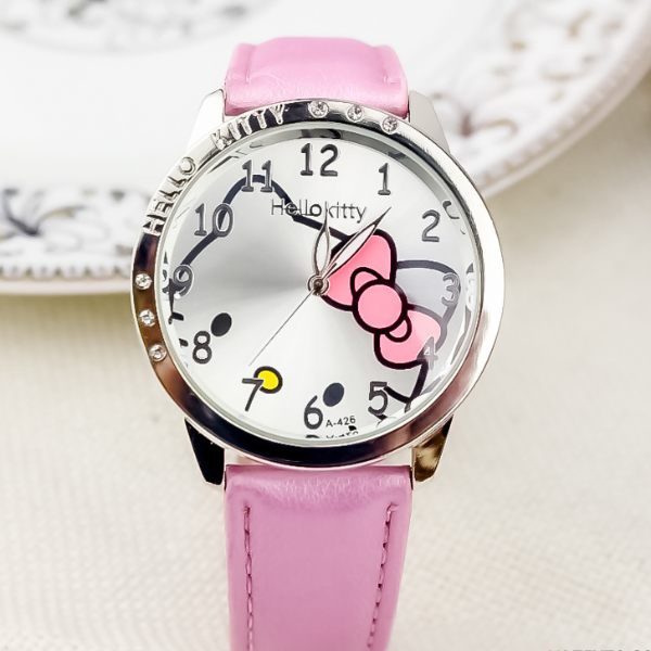 Hello Kitty Bow Digital Quartz Watch, Cartoon Belt Watch with Diamond, Kawaii Birthday Toy Gift