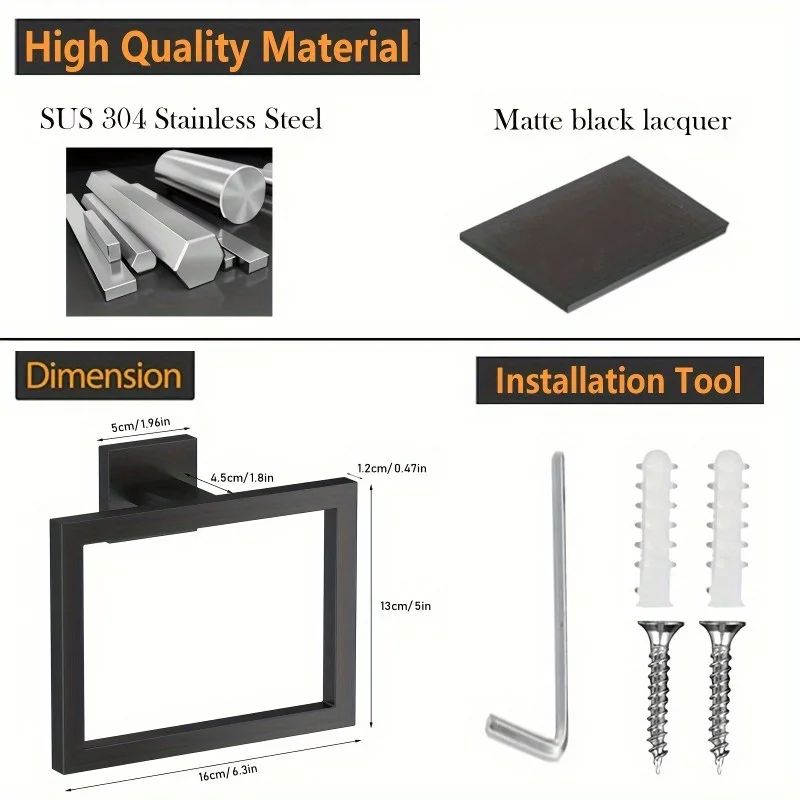 SteelSquare Wall-Mounted Towel Ring - stainless steel towel ring with Rust-Resistant Square Design