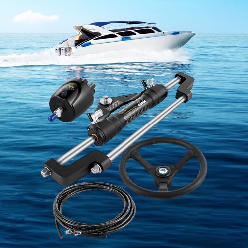 Hydraulic Boat Steering Kit with Helm Pump, 300HP Outboard System & 16ft Hydraulic Steering Hose