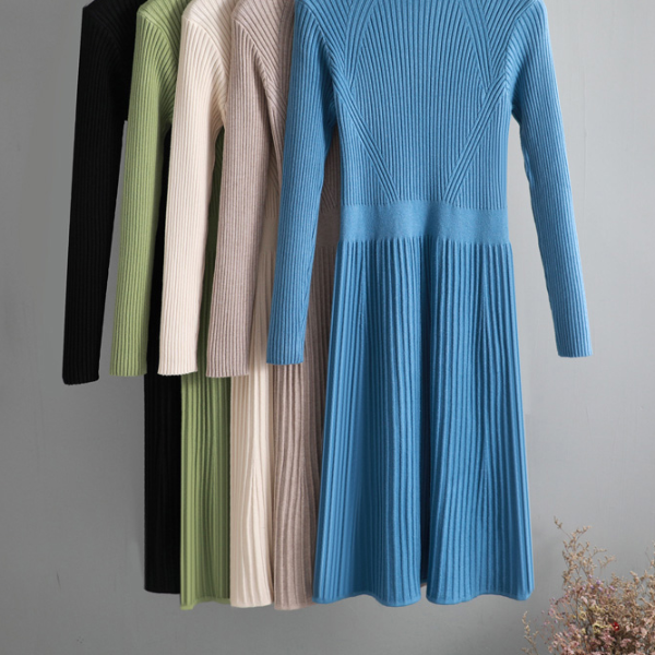Thick Knit Autumn Winter Dress Female, Slim Long Sweater Dress Women, Slim A-line Basic Dress Casual