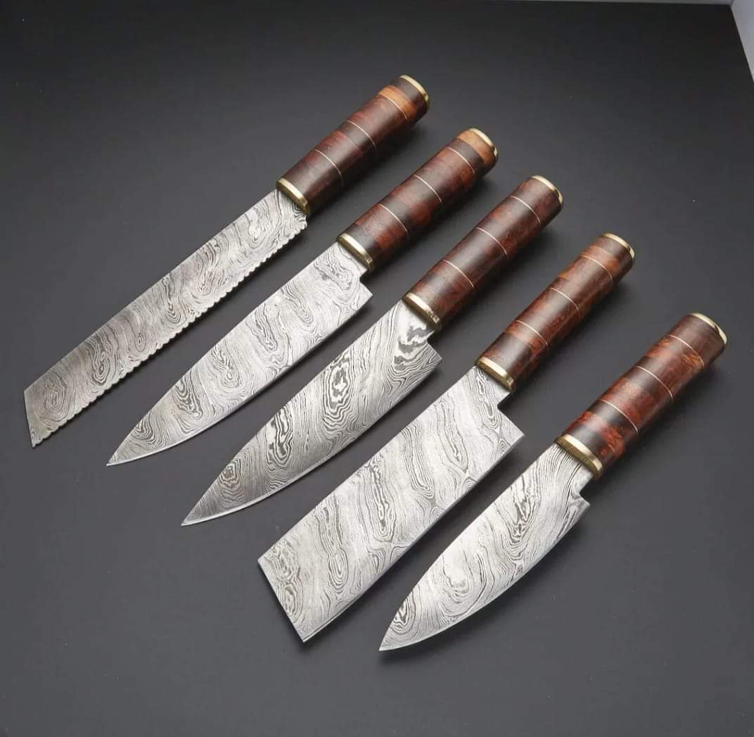 Damascus Chef Set Of 5 Pieces ,Custom Handmade Chef Set , Handmade Damascus Chef Set ,Personalized Gift For Mother ,