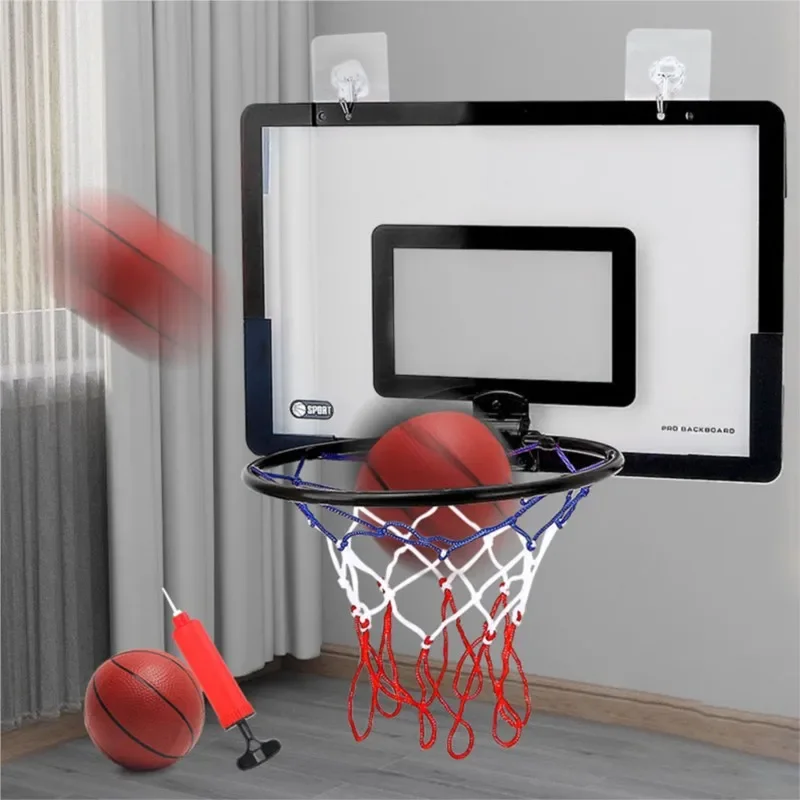 Indoor Kids Basketball Hoop Set Wall Mounted No Drill Basketball Game for Home Play