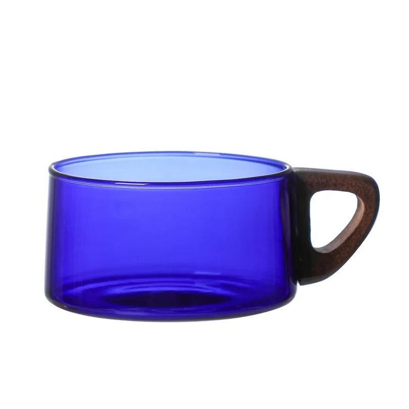 Glass American Latte Coffee Cup with Wooden Tray