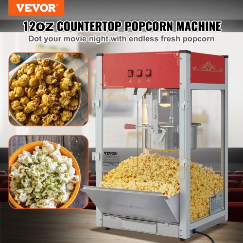Popcorn Popper Machine, Countertop Popcorn Maker, Tempered Glass, Popcorn Maker with Stainless Steel Scoops