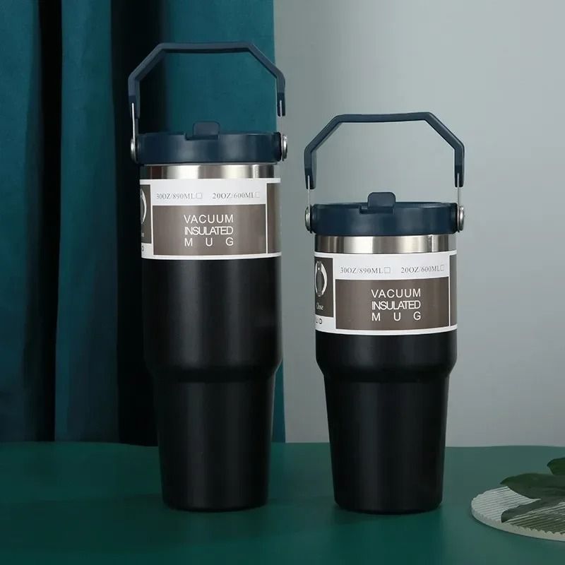 20oz/30oz Thermal Water Bottle With Straw Stainless Steel Car Coffee Mug Vacuum Flask Tumbler