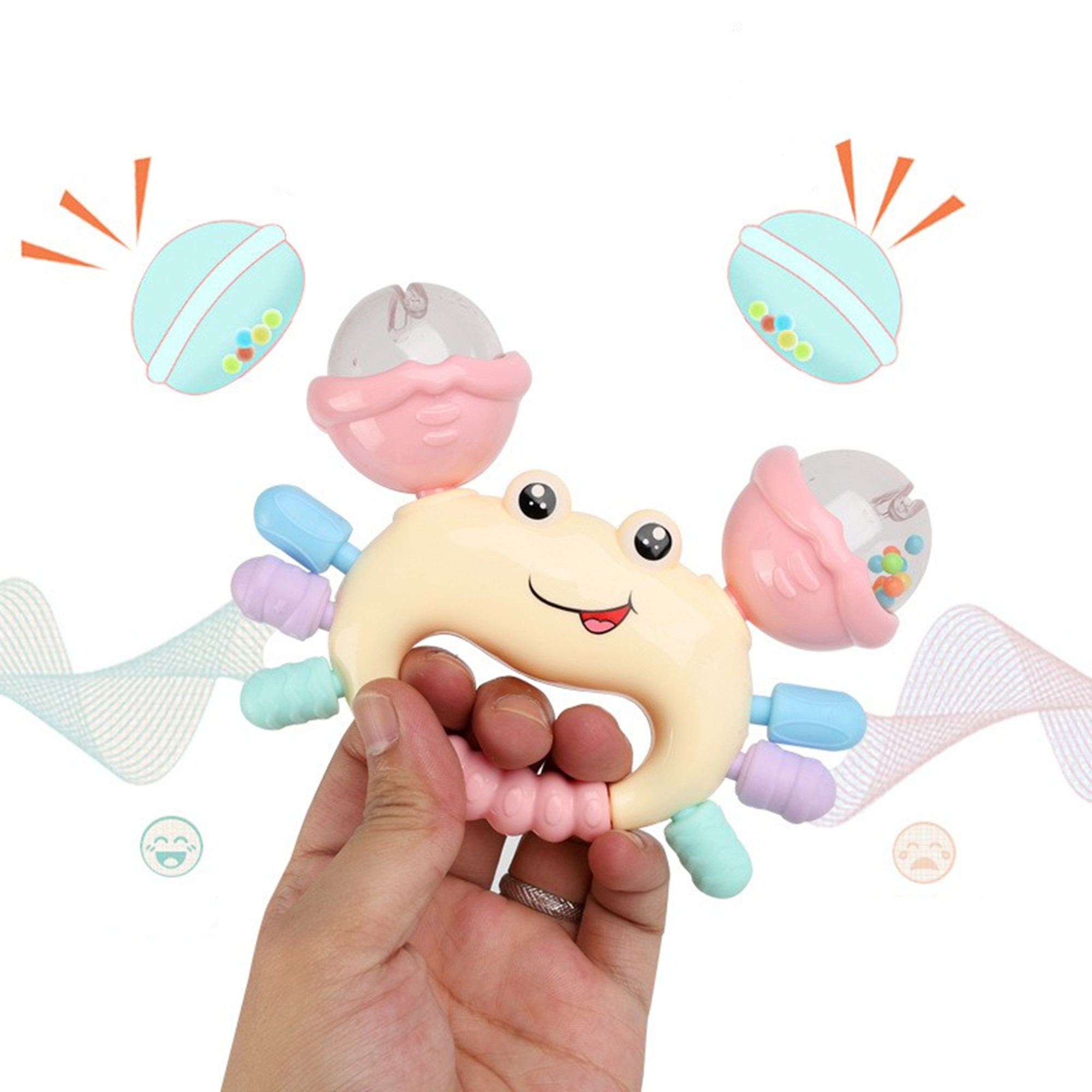 Early Development Crab Rattle Baby Toys, Random Color Teether for Newborn Babies