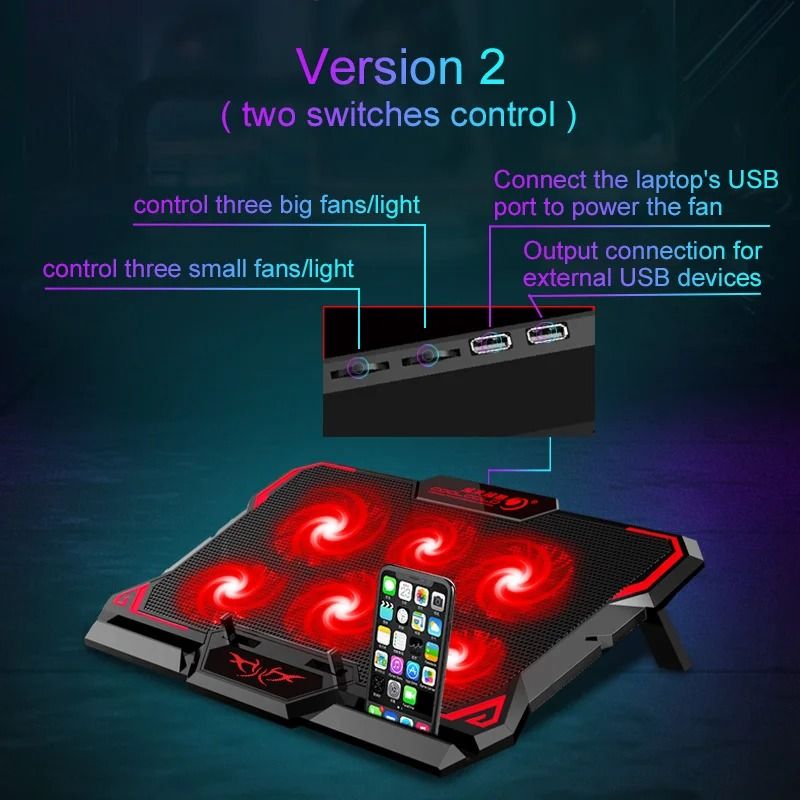COOLCOLD Gaming Laptop Cooling Pad Six Fan Laptop Cooler Stand with LED Display