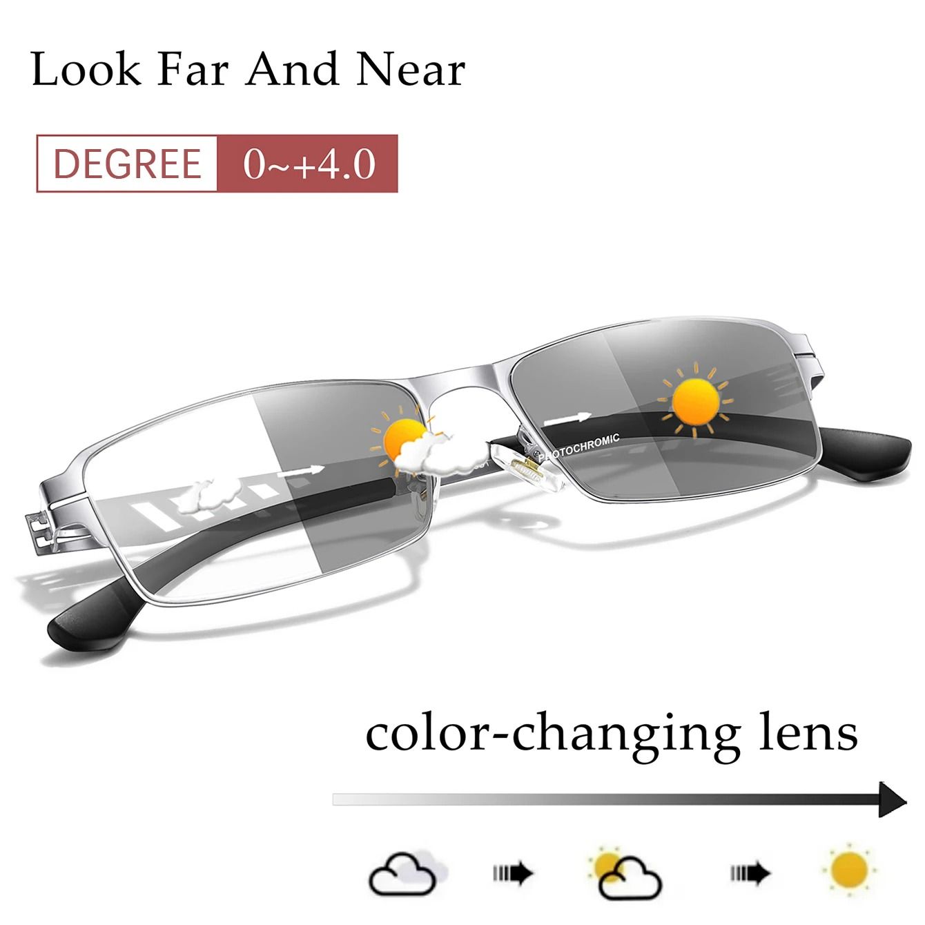 Metal Frame Photochromic Reading Glasses with Anti Blue Light Protection