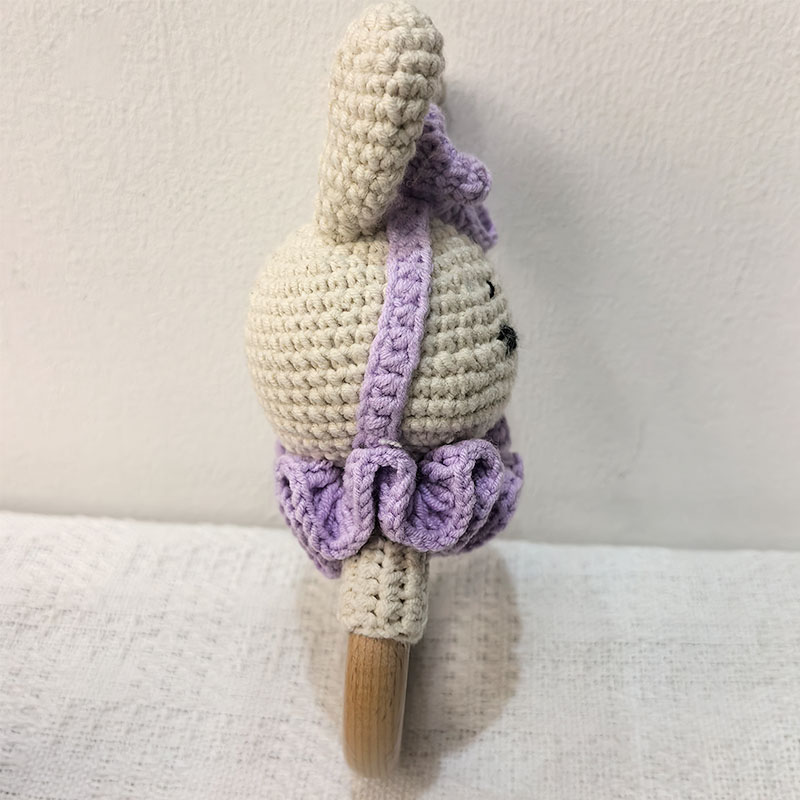 Long Ear Bunny Baby Rattler Safety Wooden Teether Mobile Crib Bell Teething Toy