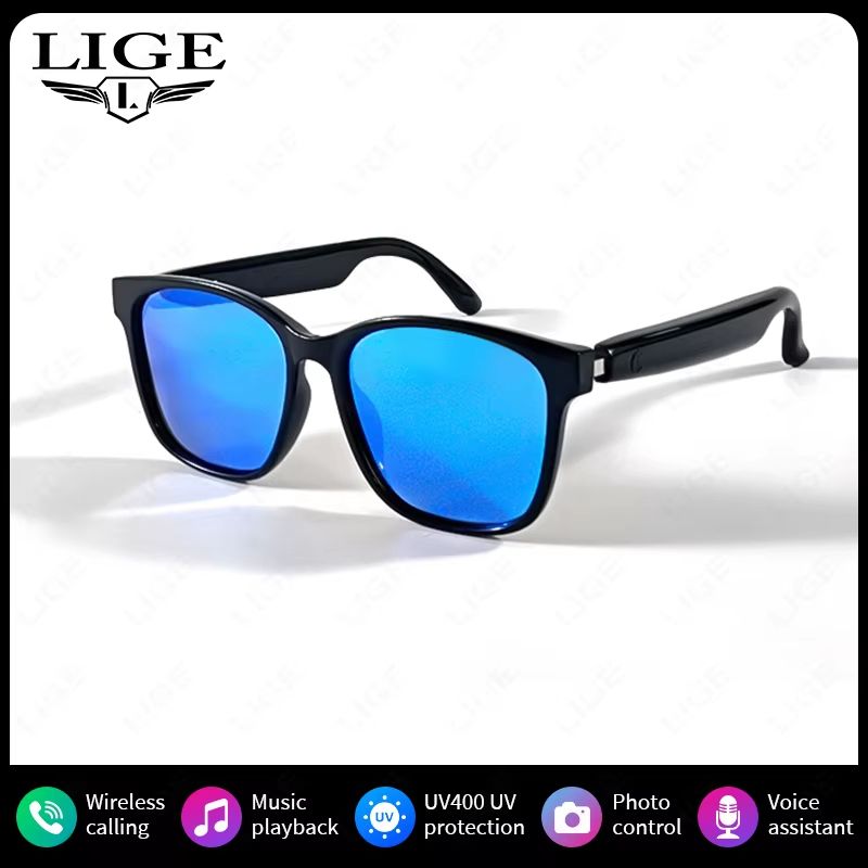 LIGE AI Voice Smart Sunglasses with Bluetooth Calls and Camera Control