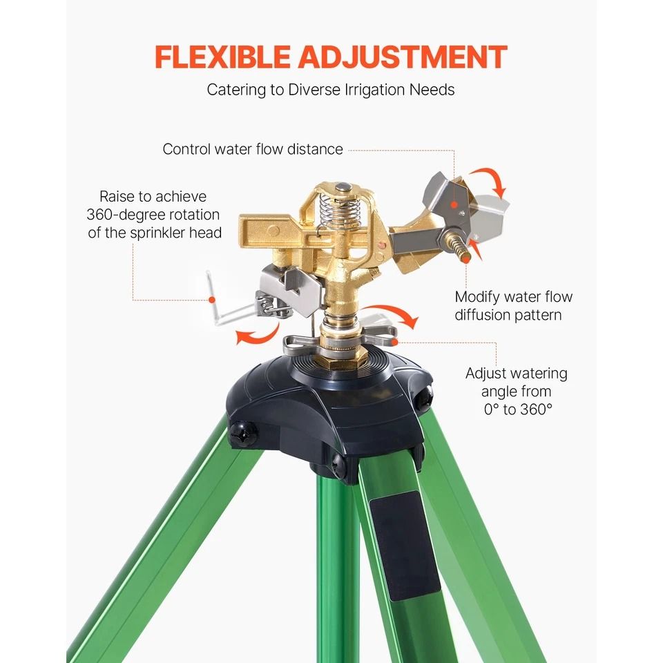 Spray Tripod Sprinkler Heavy Duty Lawn & Garden Irrigation System, Adjustable Height, Durable
