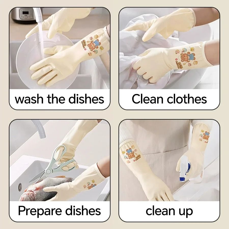 Waterproof Anti Slip Latex Kitchen Cleaning Gloves Set of 3 Pairs