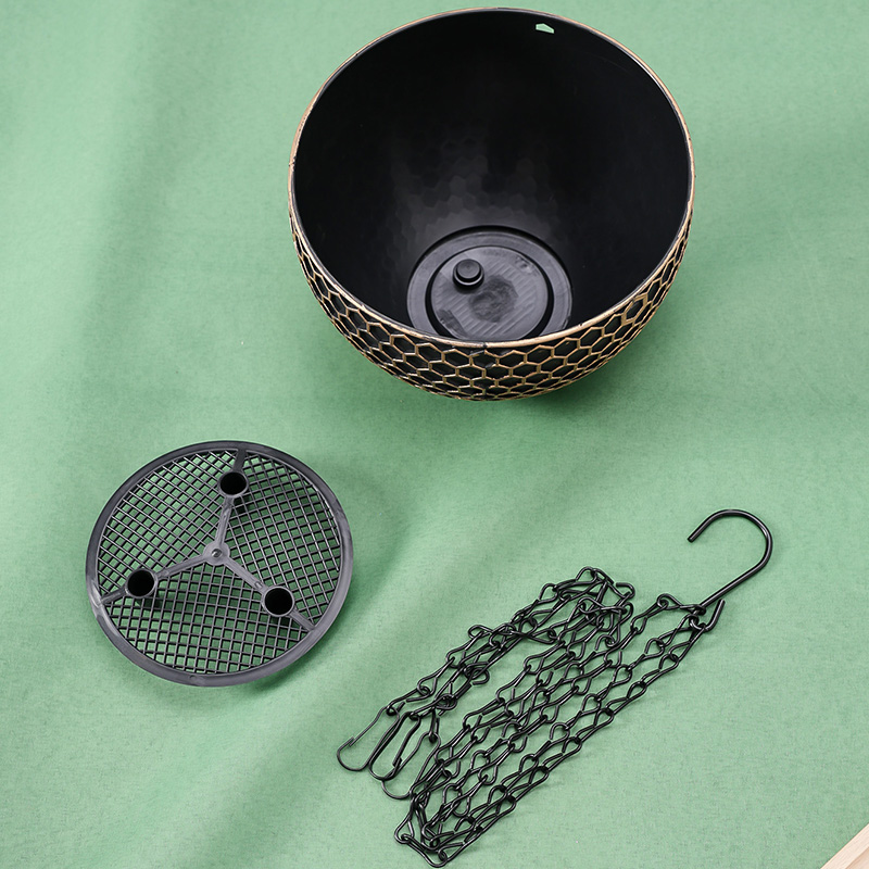 Imitation Rattan Woven Hanging Basket Flower Pot with Chain Home Garden Plant Holder