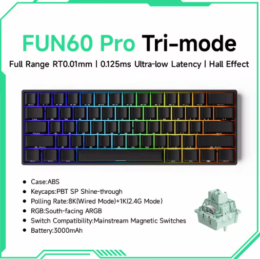 MONSGEEK FUN60 PRO & MAX HE Magnetic Switch 60% Wireless Gaming Keyboard with Rapid Trigger & 8K Polling