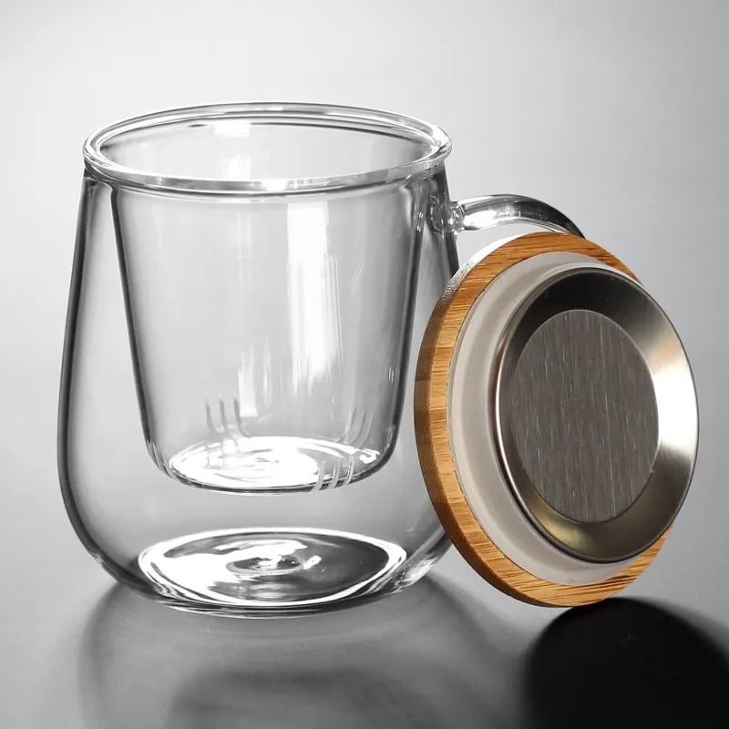 Creative Glass Tea Infuser Cup with Bamboo Lid