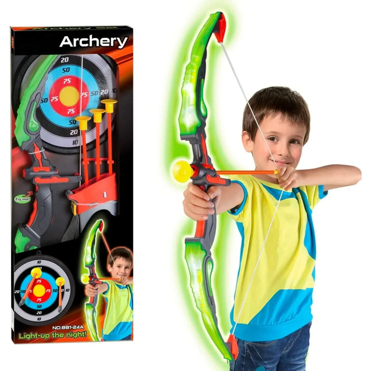 LED Light Up Archery Toy Set for Kids, Bow and Arrow Game with Quiver, Indoor and Outdoor Sport Toys for Boys and Girls