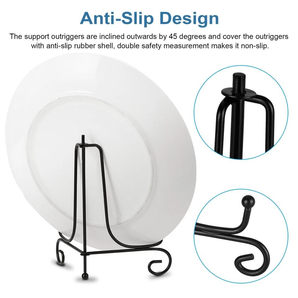 Iron Display Stand Classic Plate Holder, Photo Frame Rack Adjustable, Anti Slip