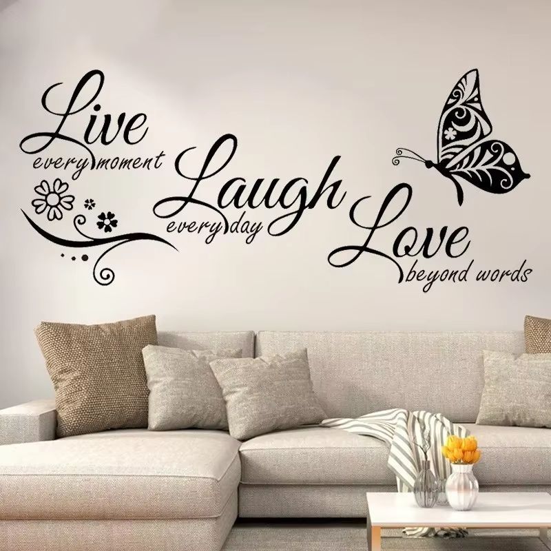 Live Laugh Love Butterfly Flower Wall Sticker for Living Room Decor