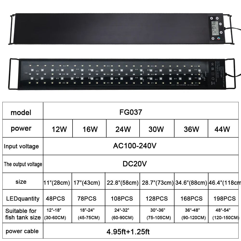 Full Spectrum Aquarium LED Light with Sunrise Sunset Cycle Waterproof Plant Growth Lamp