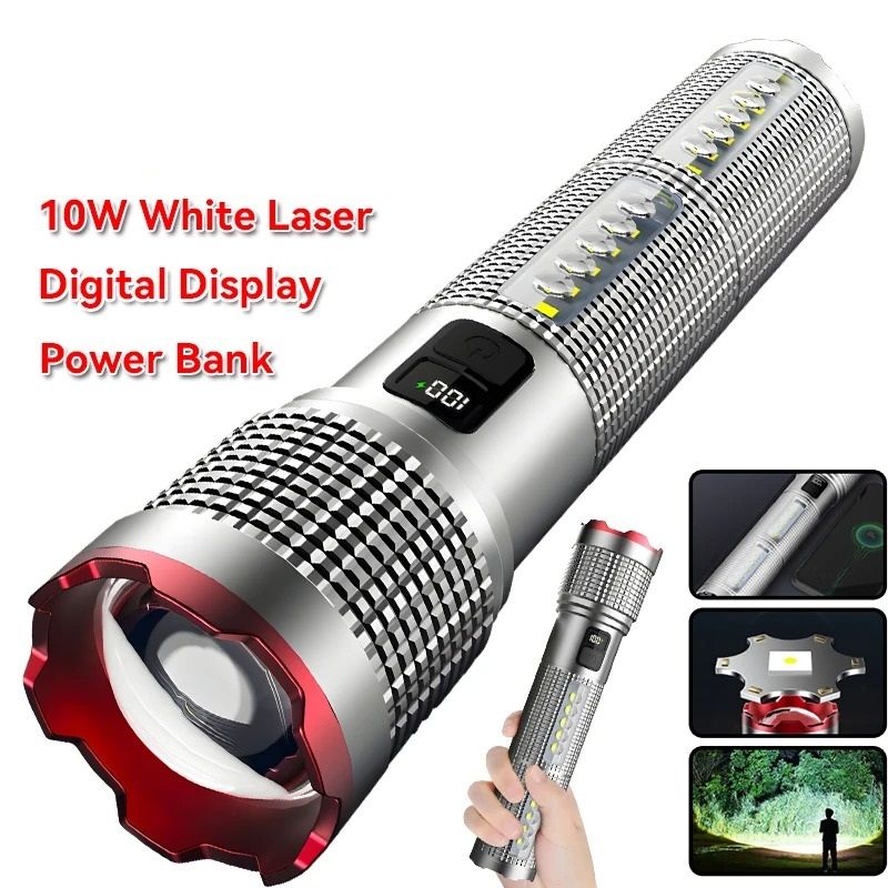 Powerful Rechargeable Tactical LED Flashlight with Zoom and Power Bank