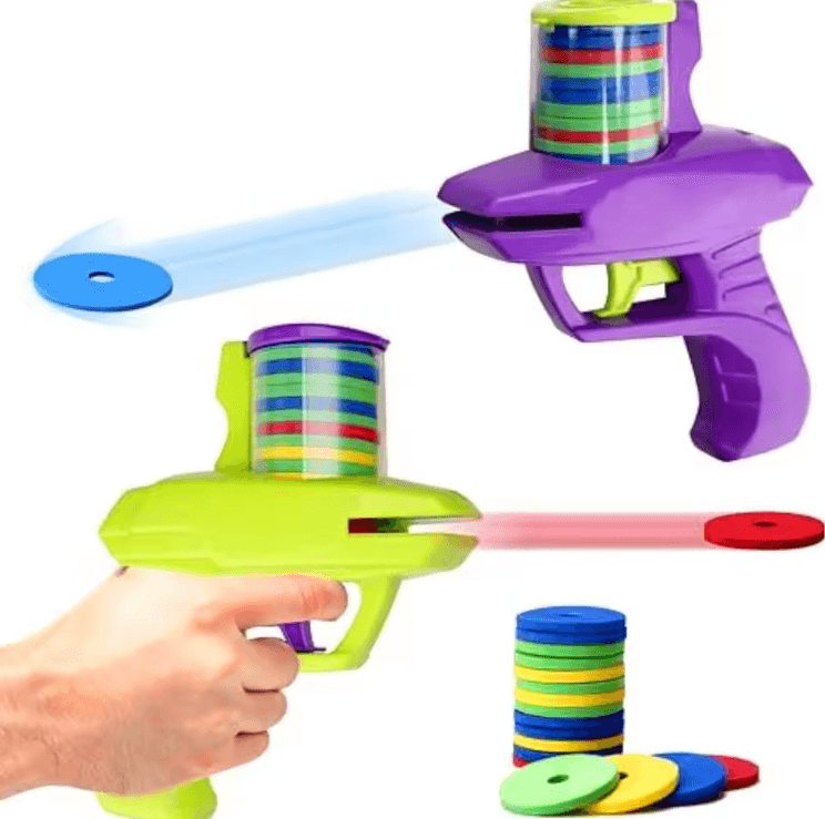 Kids Outdoor Flying Disc Launcher Gun – Parent-Child Interactive Foam Disc Toy