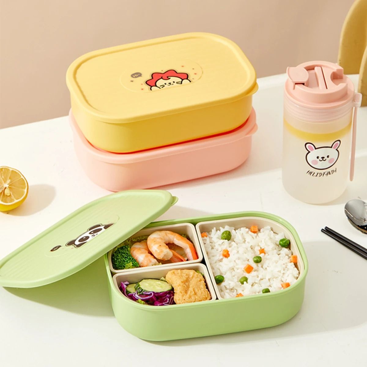 Divided Lunch Box 3 Compartment Portable Microwave Safe Food Container