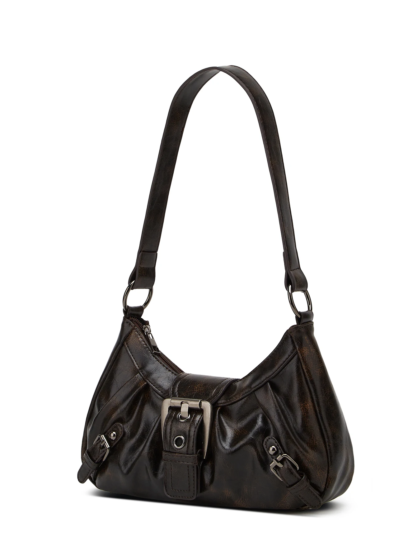 Fashionable Ladies Cool Leather Shoulder Bag, Maillard Pleated Rivet Armpit Bag, Retro Style Shoulder Bag