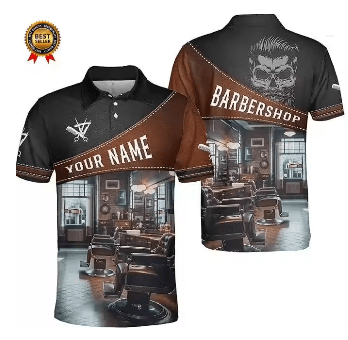 Mens Barber Polo Shirt Short Sleeve Professional Uniform Top