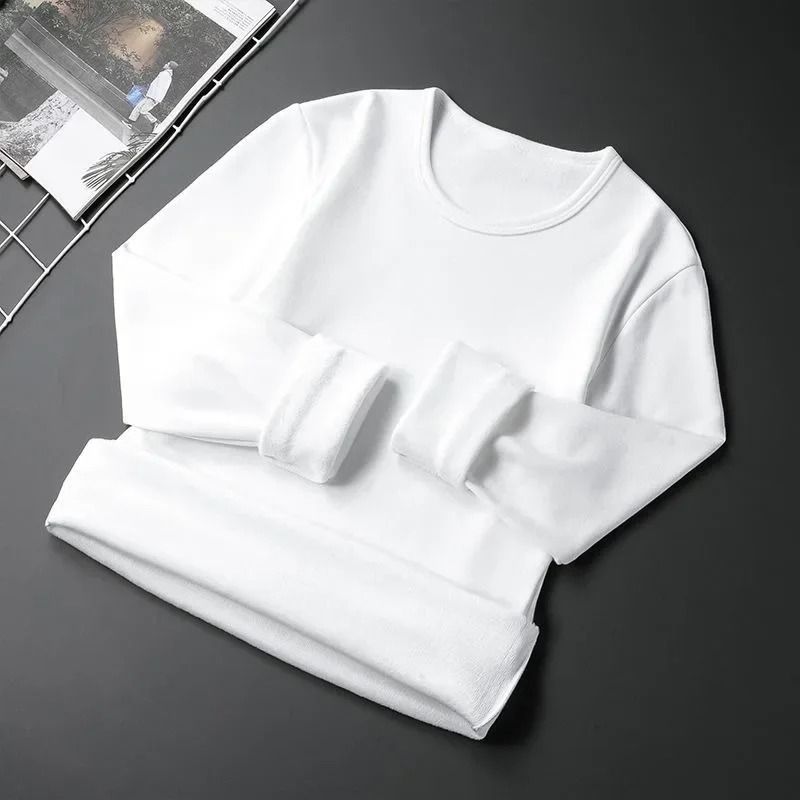 Mens Fleece Lined Long Sleeve Crew Neck Base Shirt – Thickened Casual Long Sleeve Top