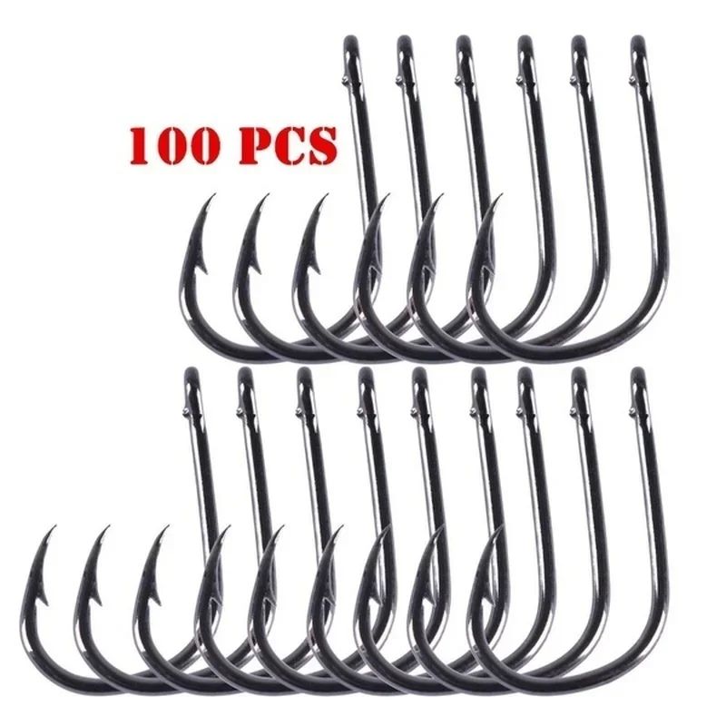High Carbon Steel Fishing Hooks Set Barbed Circle Hooks 100pcs