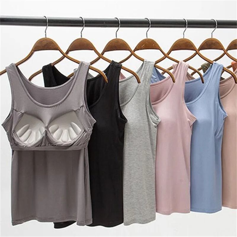Women Slim Fit Tank Top with Built In Bra