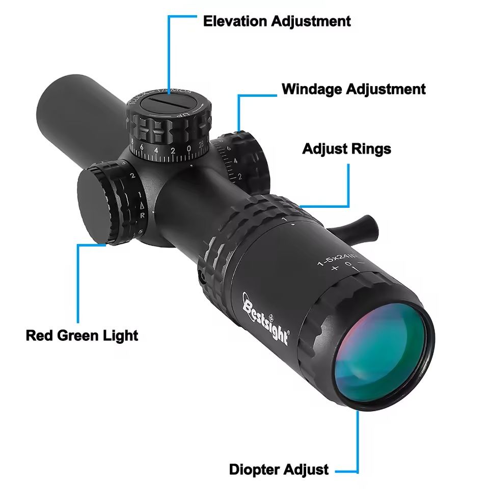1-5x24 Tactical Rifle Scope with Red and Green Illuminated Reticle