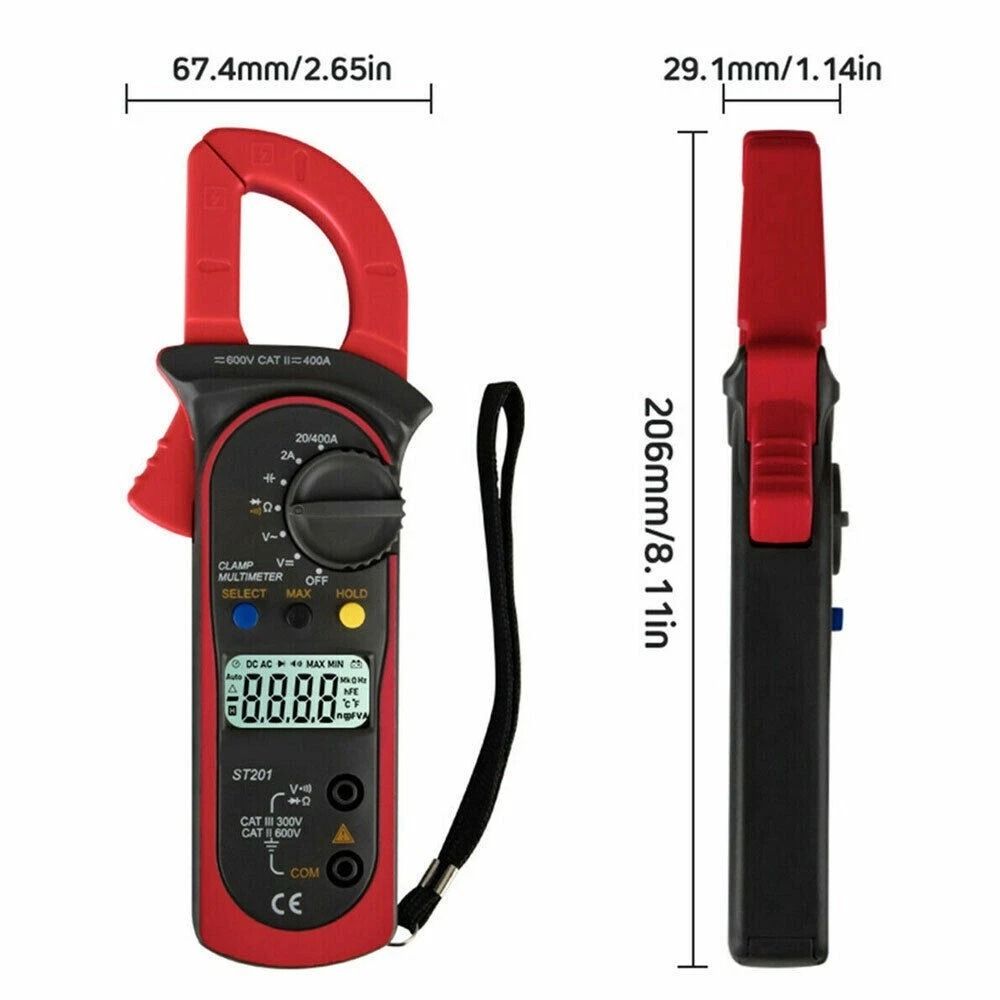 Digital Clamp Meter, Handheld True RMS Multimeter, AC Volt Amp, Ohm Cap Tester