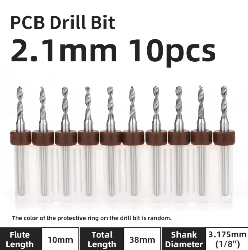 TOOLEYE Micro PCB Drill Bit Set – 10pcs Precision CNC Drills (0.1–3.175mm, 1/8 Shank)