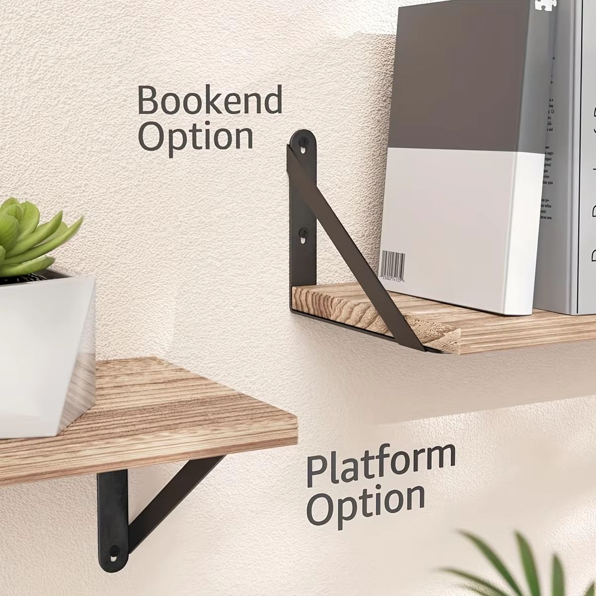 2pcs Rustic Iron Floating Shelf Brackets, 90-Degree Wall Mounted Triangle Support