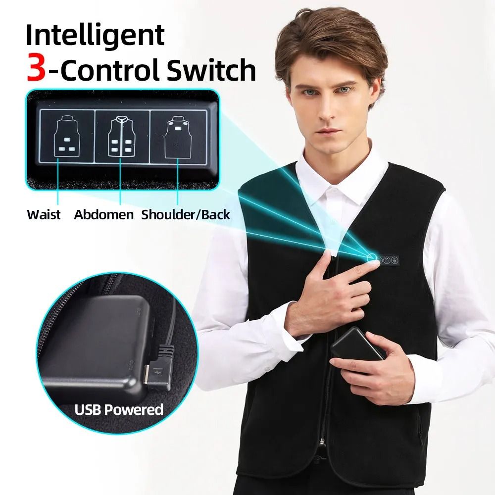 USB Heated Vest Rechargeable Smart Fleece Thermal Vest for Men and Women