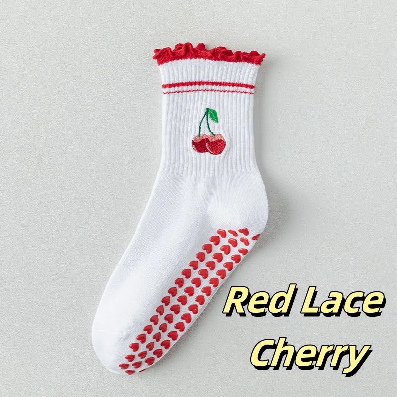 Womens Knitted Embroidered Non-Slip Yoga Socks EU 36–43 – Silicone Grip Pilates & Fitness Mid-Calf Socks