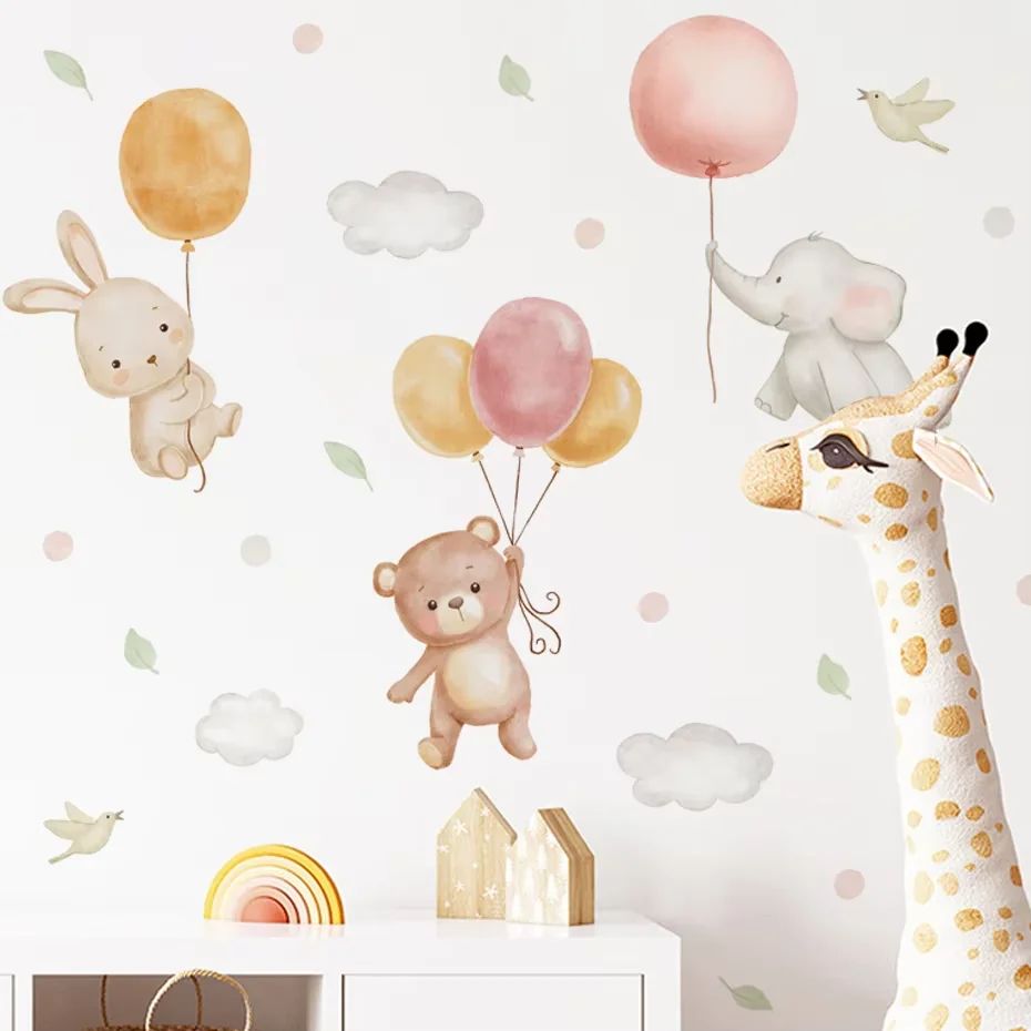 Cartoon Bear Balloon Wall Stickers Kids Room Nursery Wall Decals